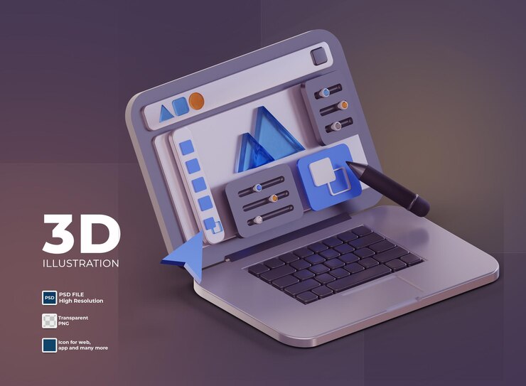 PSD 3d computer laptop graphic design