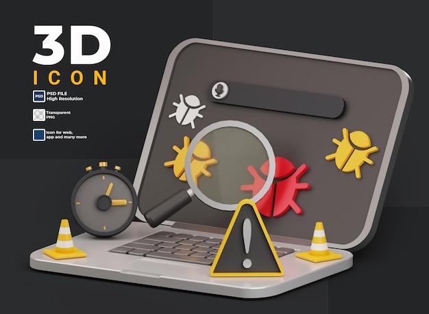 PSD 3d computer virus and bug icon