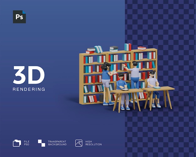 3d il concetto di apprendimento leggere libri in biblioteca