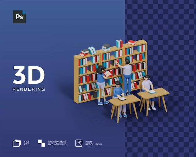 3d il concetto di apprendimento leggere libri in biblioteca