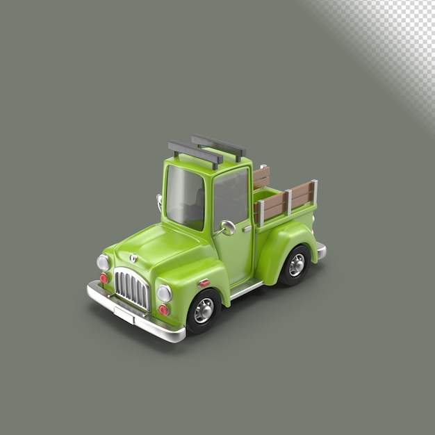 3d concept render of green cartoon truck