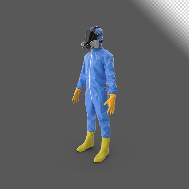 3d-concept render van hazmat werknemer in blauw pak