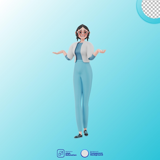 PSD 3d confused girl illustration