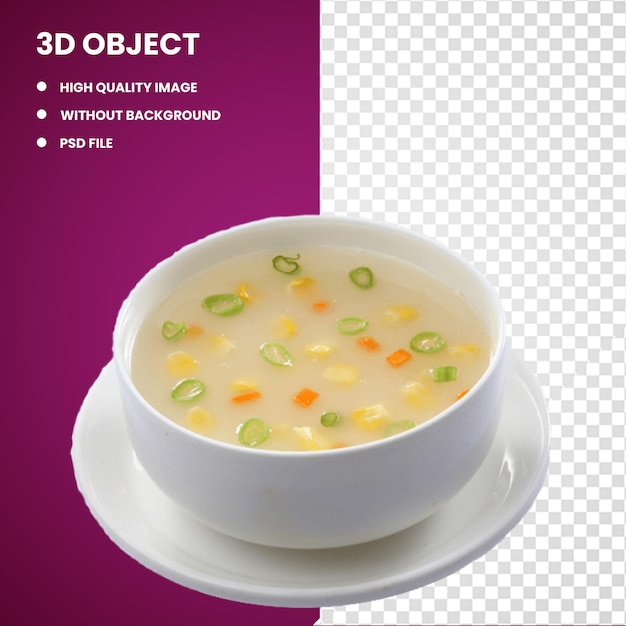 PSD 3d congee corn soup hot and sour soup manchow soup mixed vegetable soup