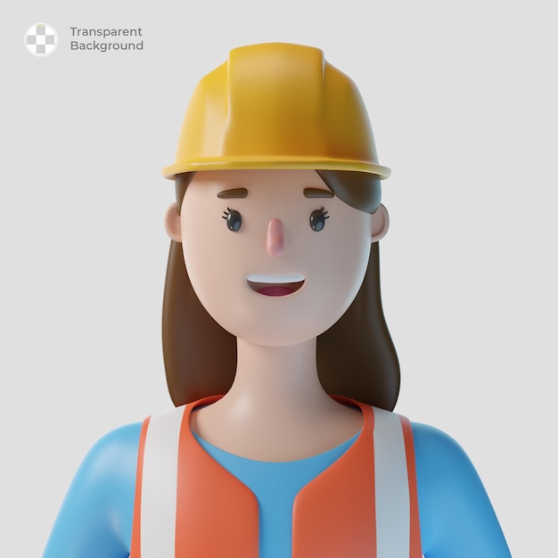 3d construction worker cartoon character avatar isolated in 3d rendering