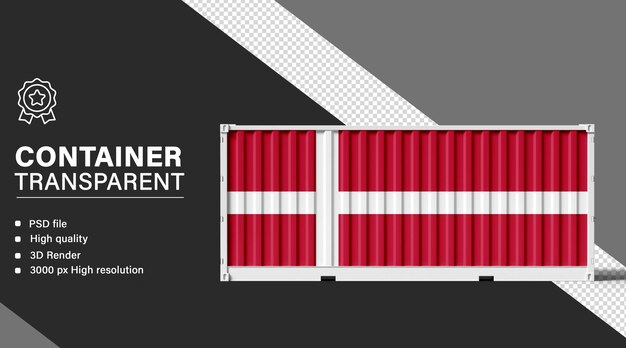 3D container with Denmark flag isolated on transparent background