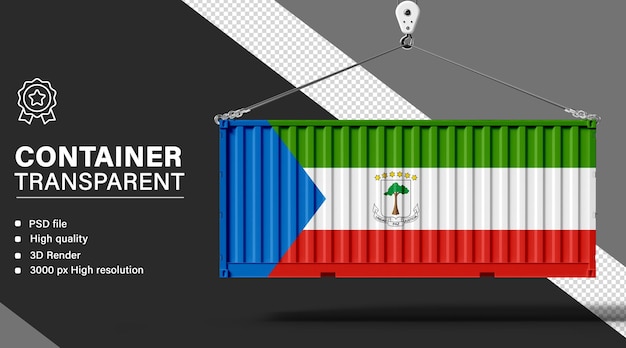 3D container with Equatorial_Guinea flag isolated on transparent background