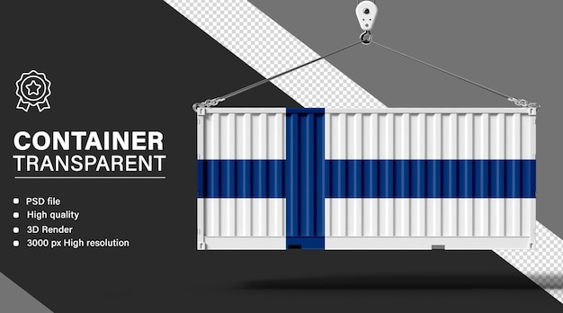 3D container with Finland flag isolated on transparent background