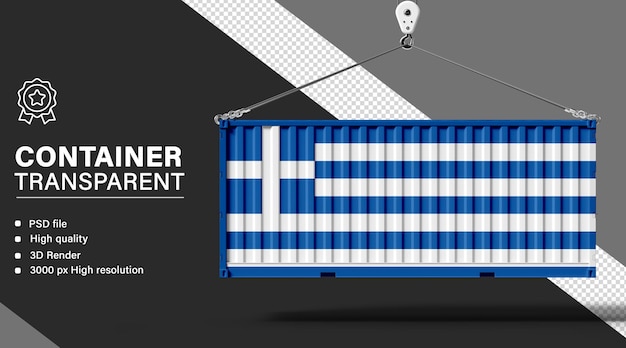 3D container with Greece flag isolated on transparent background