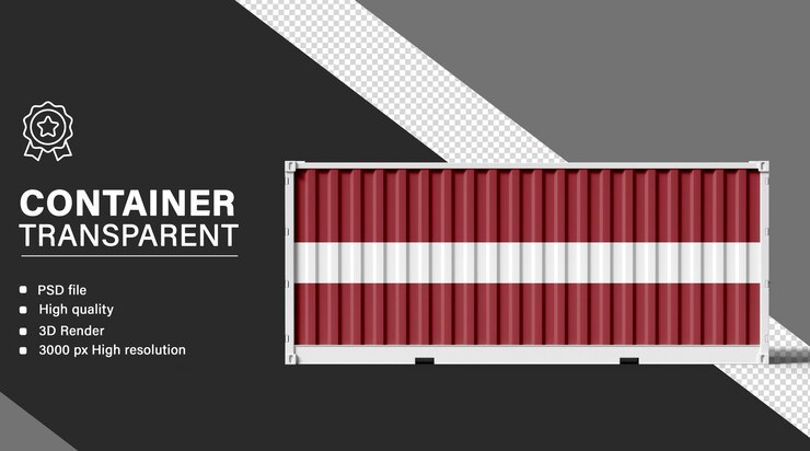 PSD 3d container with latvia flag isolated on transparent background