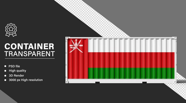 3D container with Oman flag isolated on transparent background