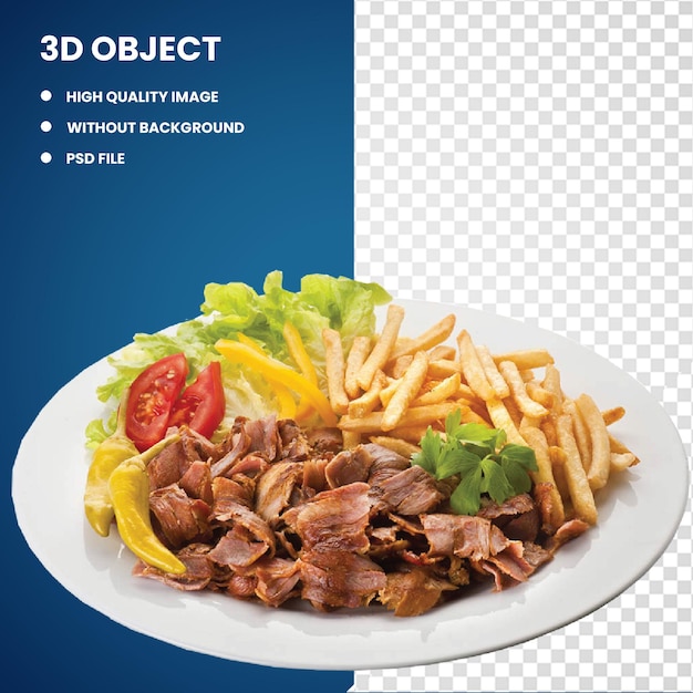 3d 調理された肉とフライドポテト