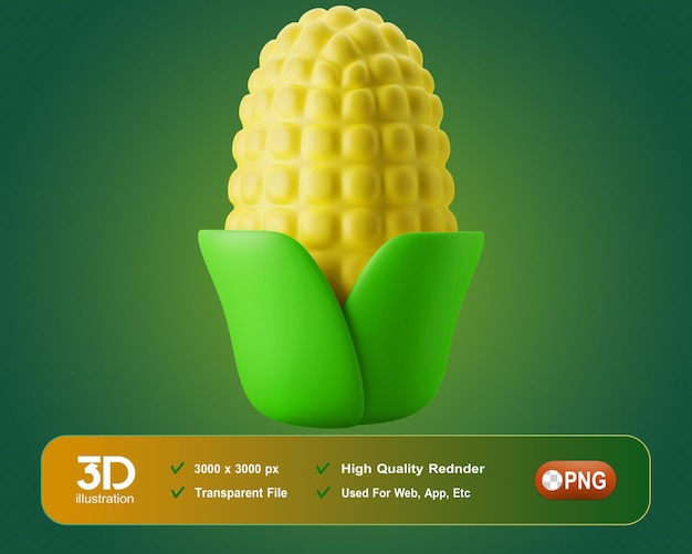 Frutta di mais 3d e illustrazione 3d dell'alimento