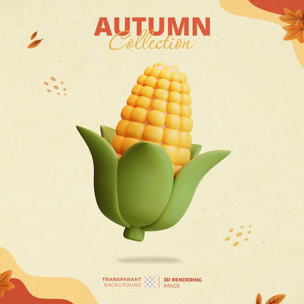 PSD 3d corn icon from hello autumn elements collection