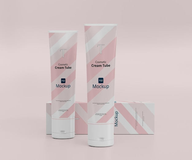 3d cosmetic tube and box mockup