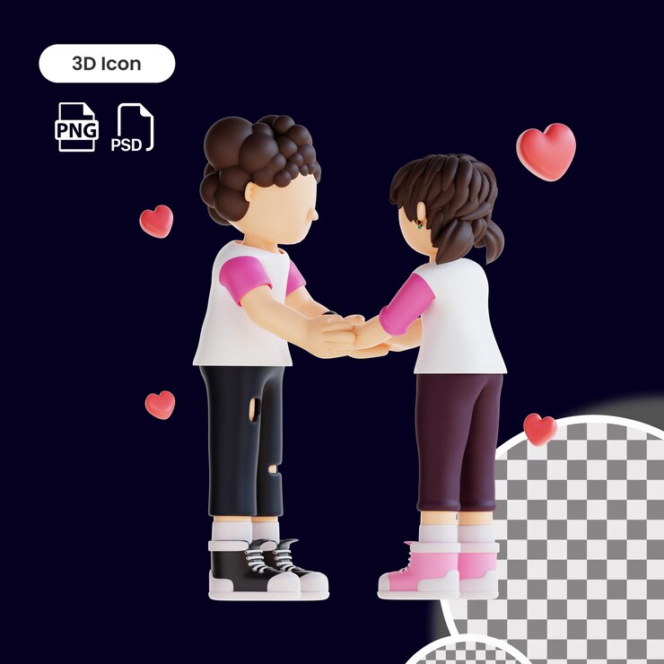 PSD 3d カップル キャラクター ハンドホルディング ポーズ イラスト プレミアム psd