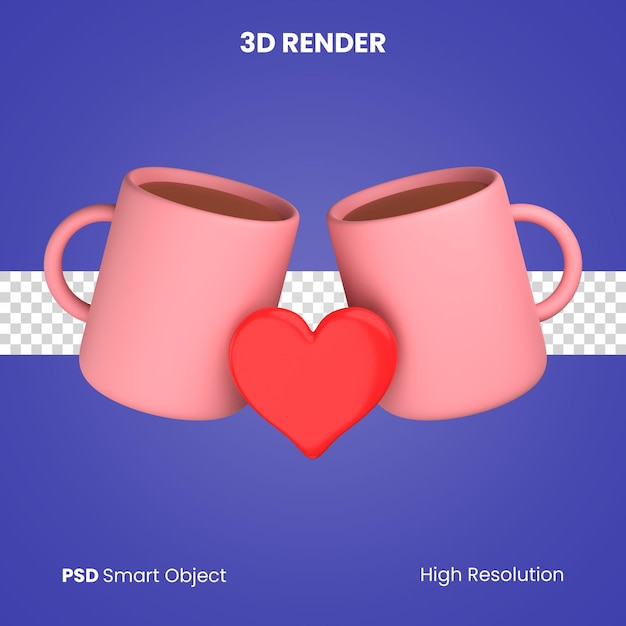 PSD 3d couple love cup render isolated