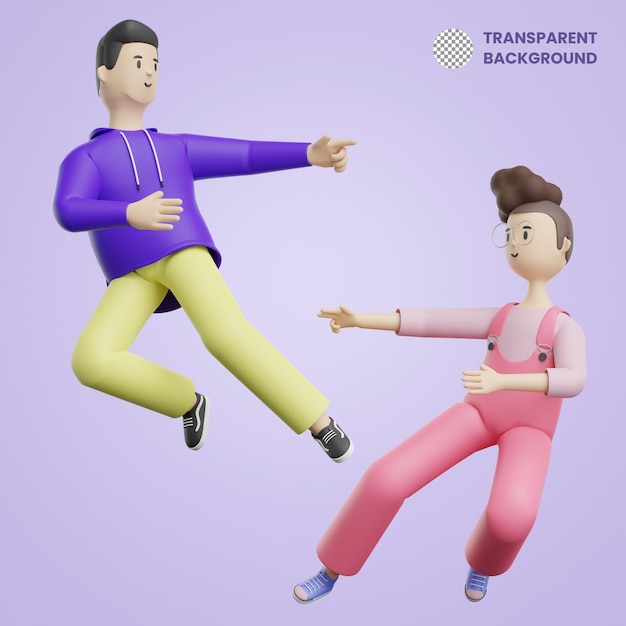 3D Couple Man Women Teamwork Dance Happy Together Workplace Partnership Company