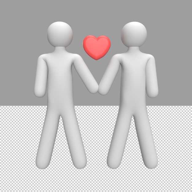 PSD 3d couple people character with love icon rendered object illustration