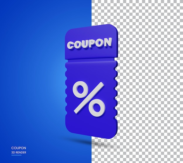 Coupon 3d con percentuale su sfondo trasparente per sconti promozionali, ecc