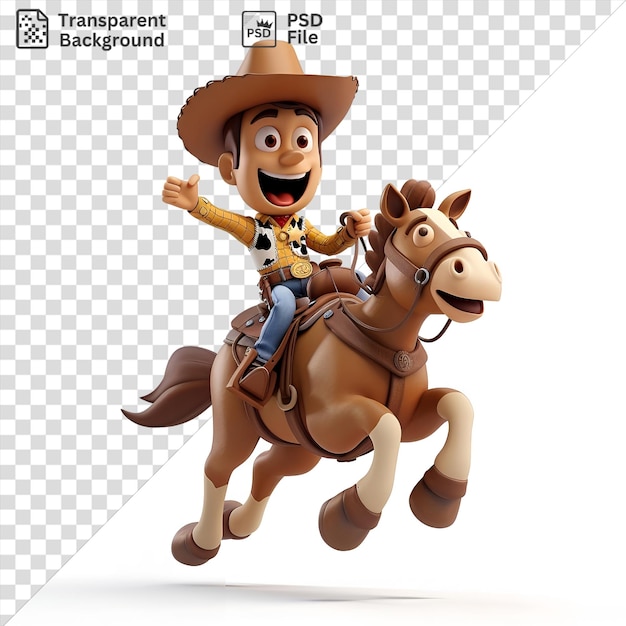 PSD 3d cowboy cartoon riding a wild bronco at a rodeo