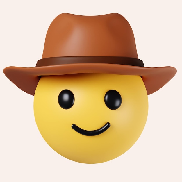 Premium PSD 3d cowboy hat emoji happy smiled emoticon with brown leather brimmed hat icon