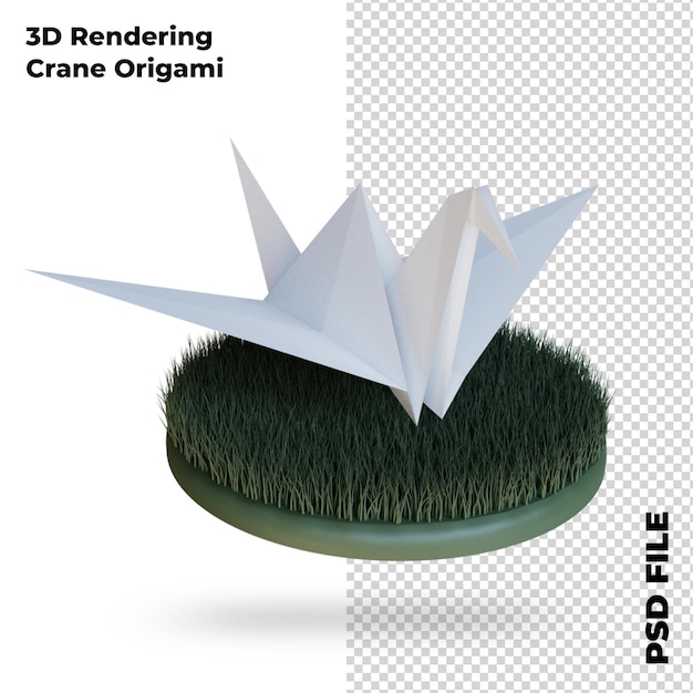 PSD origami di gru 3d isolati nel rendering 3d