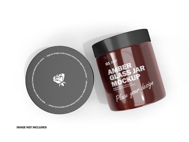 3d cream jars with amber glass cosmetic product mockup