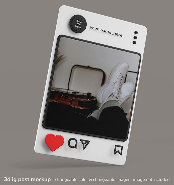 3d concetto creativo di Instagram app frame post mockup dell'interfaccia