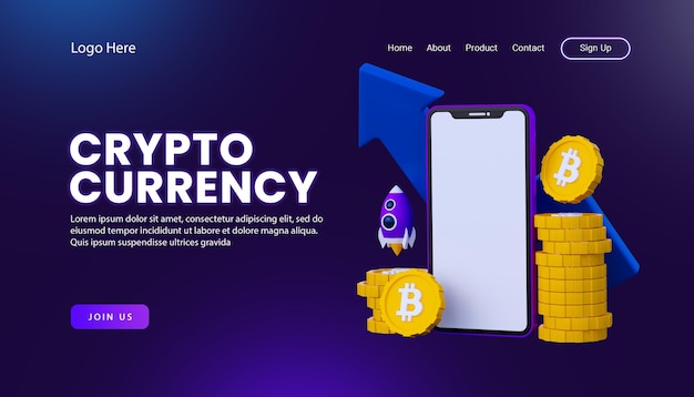 3d crypto digital currency landing page template with 3d icon for digital marketing web