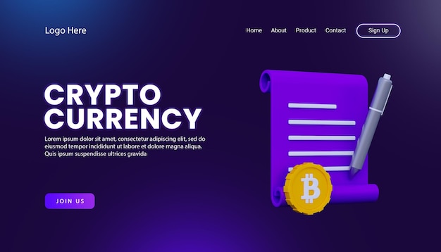 PSD 3d crypto digital currency landing page template with 3d icon for digital marketing web