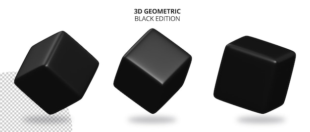 PSD 3d cube realistic geometry with black color edition