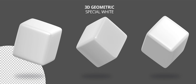 Geometria realistica del cubo 3d con colore speciale bianco