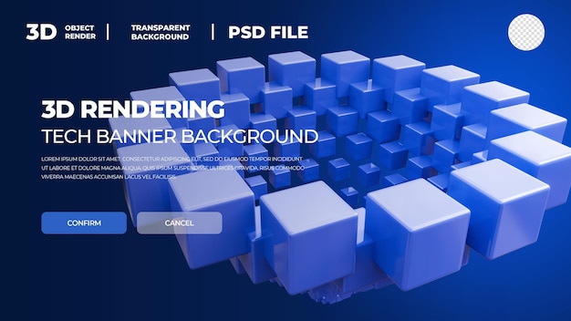 PSD 3d 큐브 렌더링 기술 배경 배너