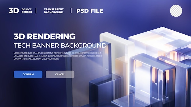 PSD 3d cube render tech background banner