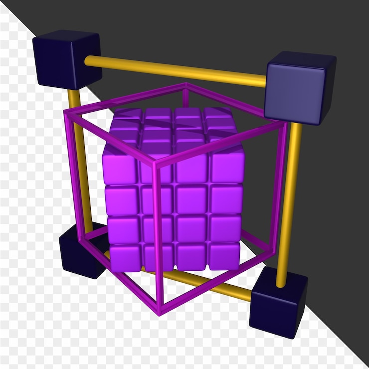 PSD a 3d cube with a yellow base and a black base