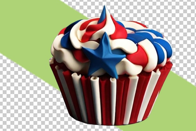 Disegno di torta a tazza 3d con bandiera degli stati uniti su fondo bianco