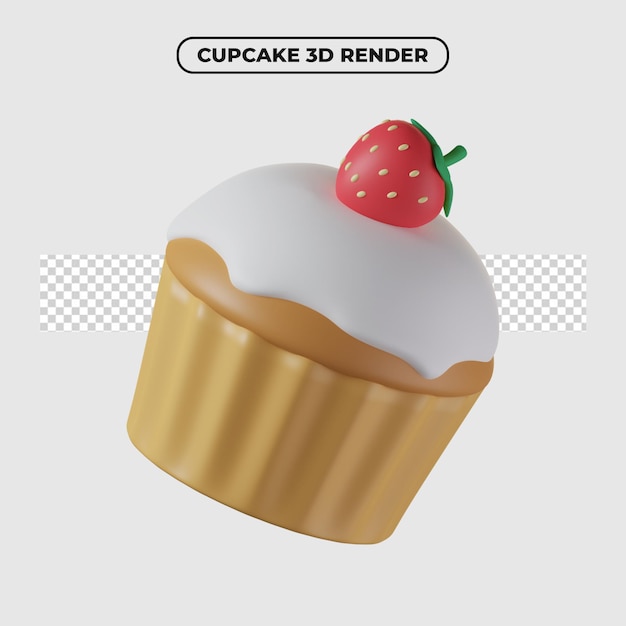 3d cupcake aardbei cartoon pictogram illustratie