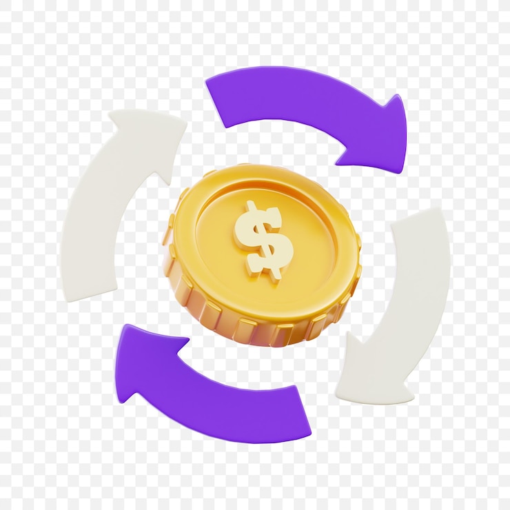 PSD 3d currency exchange cycle icon with arrows for business finance and money transfer concept