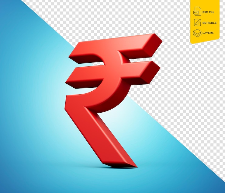 PSD 3d currency icon symbols sign indian rupee inr on blue background 3d illustration