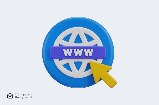 3d cursor met webbrowser icoon 3d render illustratie voor klikken op world wide web browser icoon