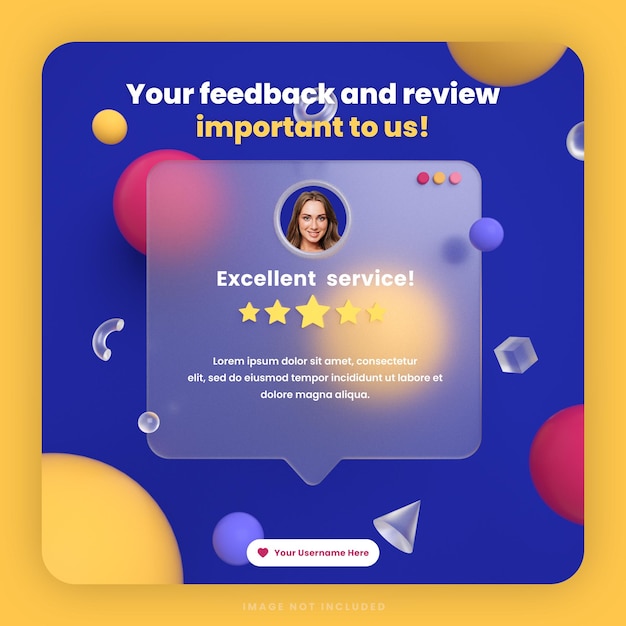 PSD 3d обзор отзывов клиентов или дизайн отзывов шаблон сообщения instagram в социальных сетях с макетом