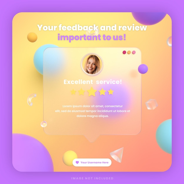 3d обзор отзывов клиентов или дизайн отзывов шаблон сообщения instagram в социальных сетях с макетом