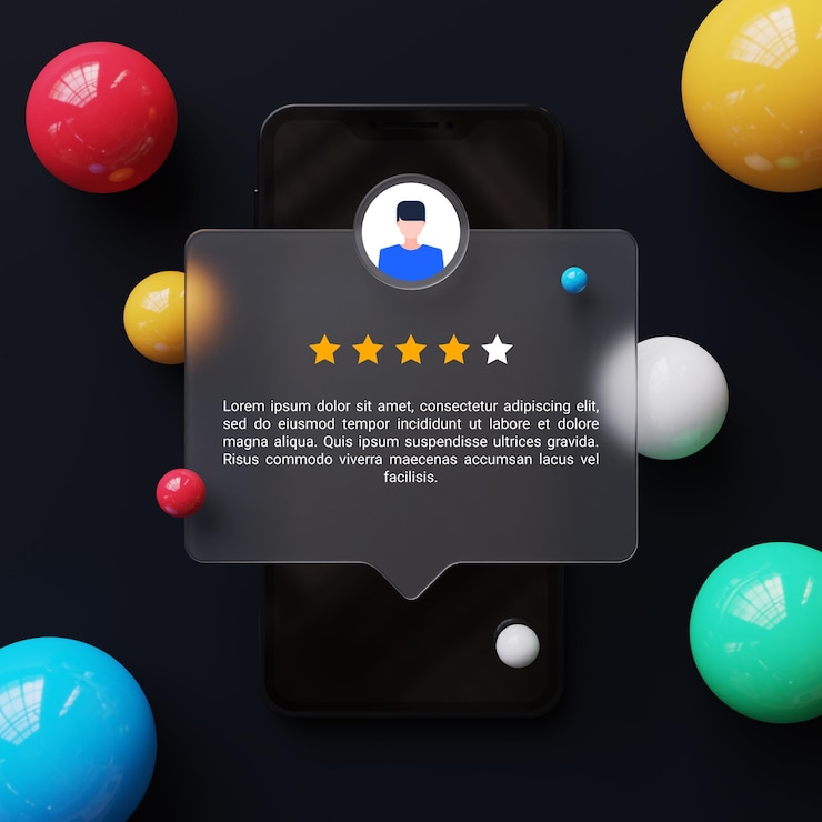 PSD 3d customer feedback review or testimonial design box
