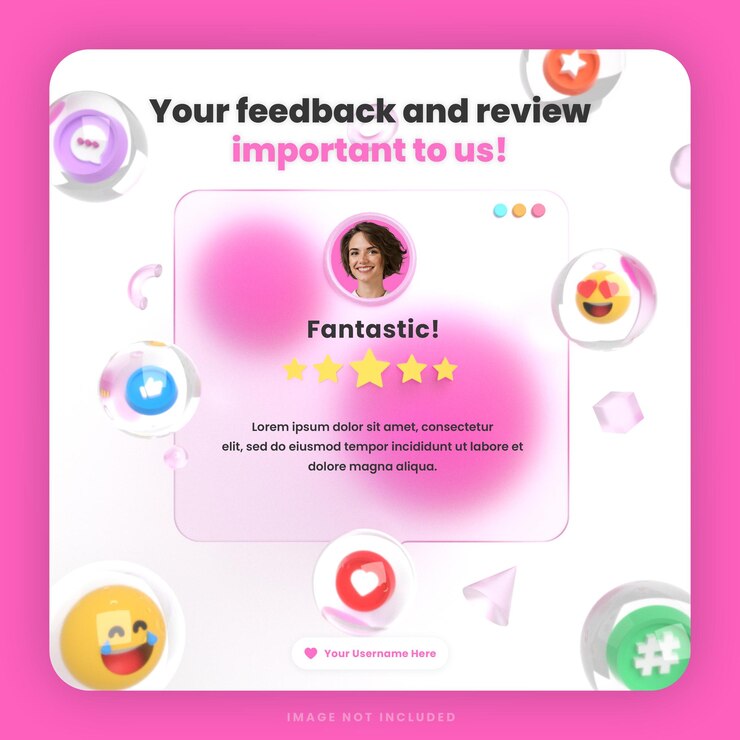 PSD 3d customer feedback review or testimonial design social media instagram post template with mockup