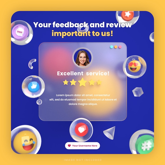 PSD 3d customer feedback review or testimonial design social media instagram post template with mockup