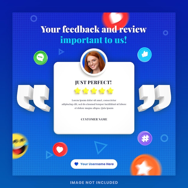 3d customer feedback review or testimonial social media instagram post template with mockup