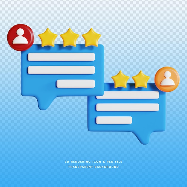 PSD 3d customer feedback speech bubble star rating icon notification 3d rendering