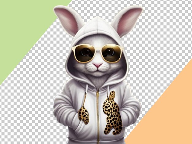 PSD 3d cute adorable bunny wearing golden jacket and sunglasses