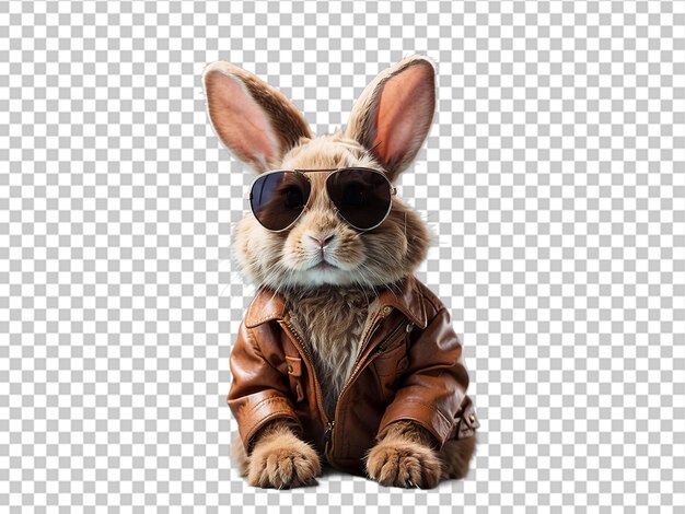 PSD 3d милый очаровательный кролик в куртке и солнцезащитных очках